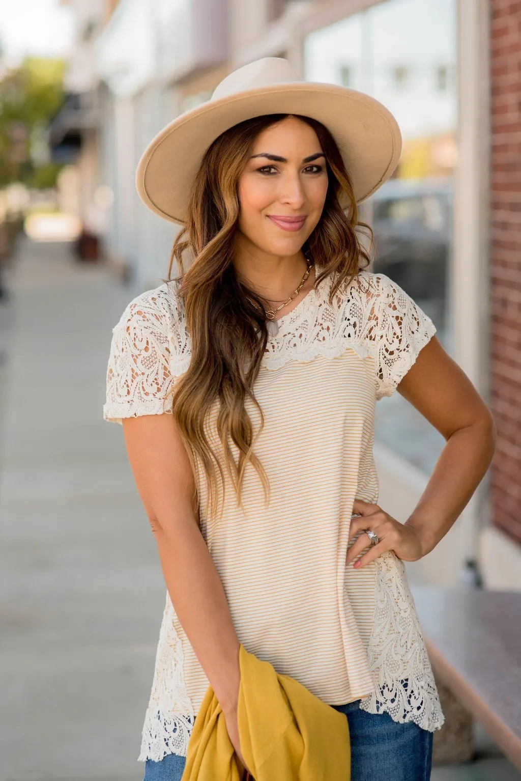 Thin Striped Lace Accent Tee