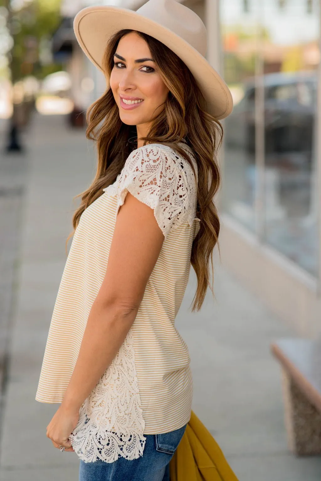 Thin Striped Lace Accent Tee