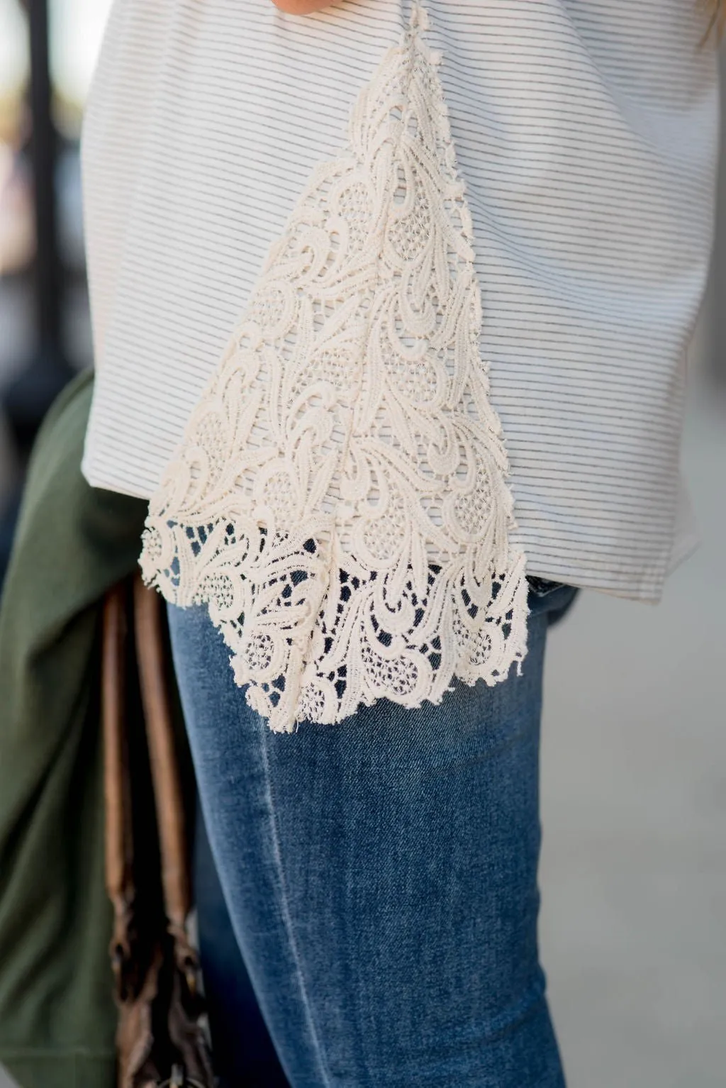 Thin Striped Lace Accent Tee