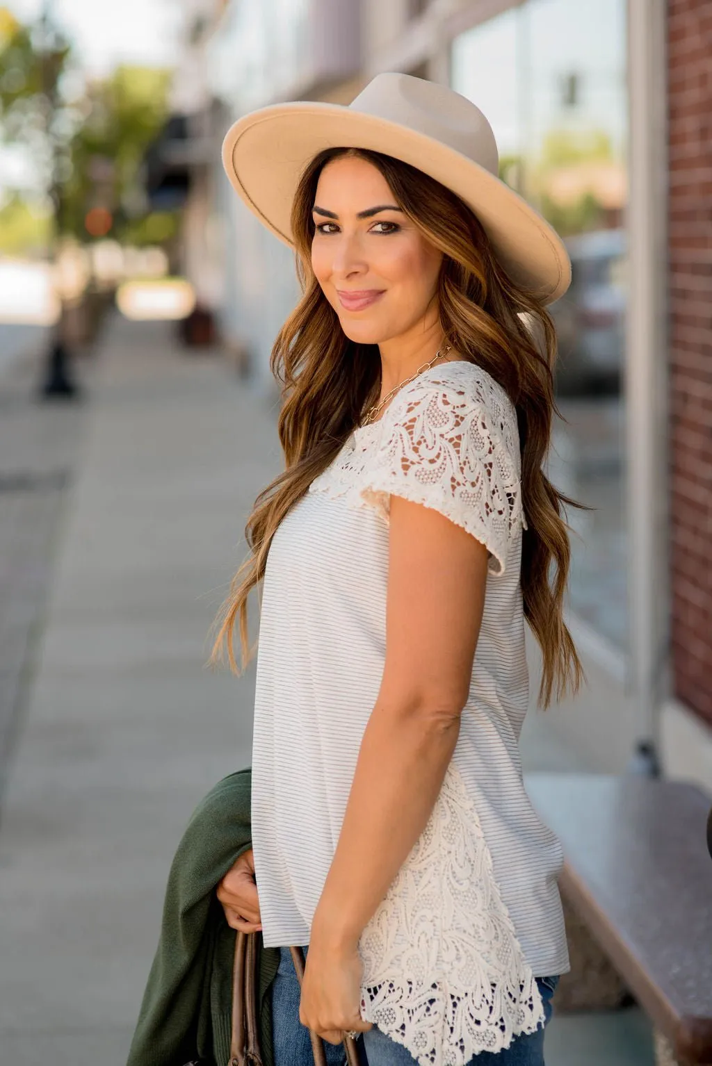 Thin Striped Lace Accent Tee