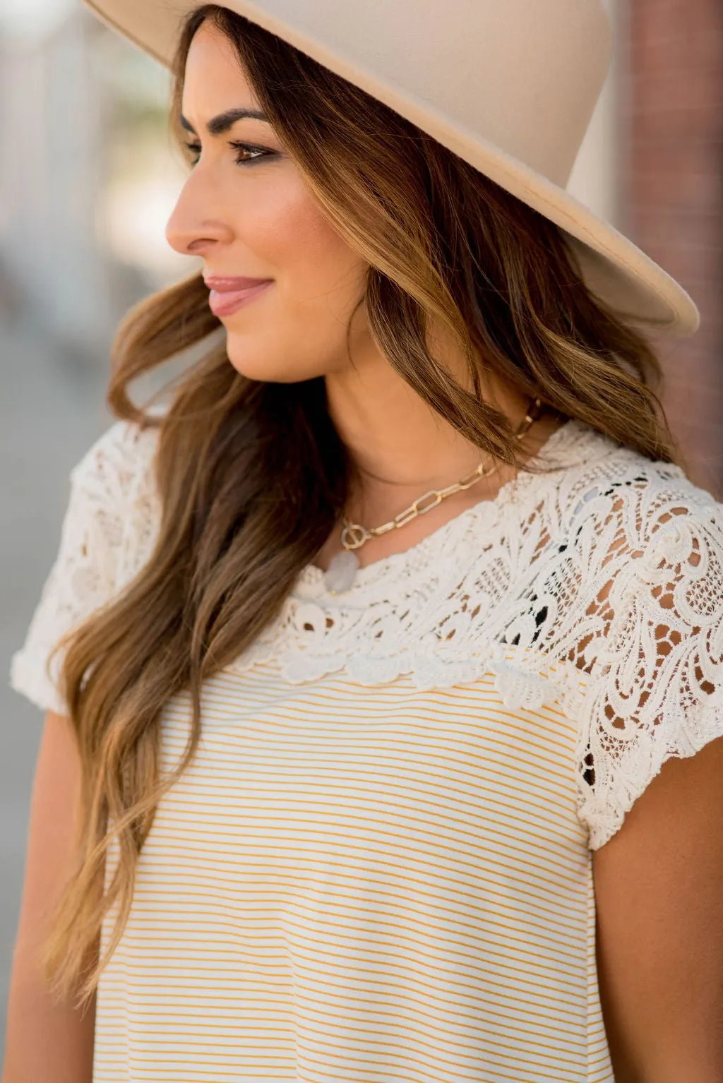 Thin Striped Lace Accent Tee