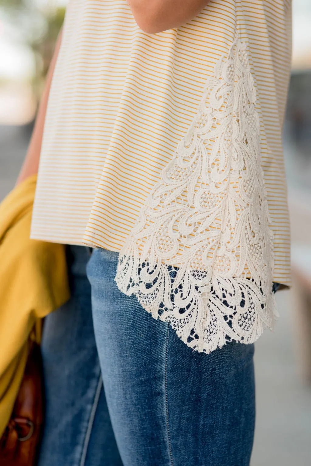 Thin Striped Lace Accent Tee