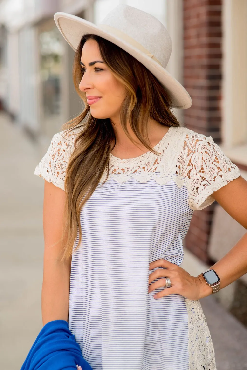 Thin Striped Lace Accent Tee