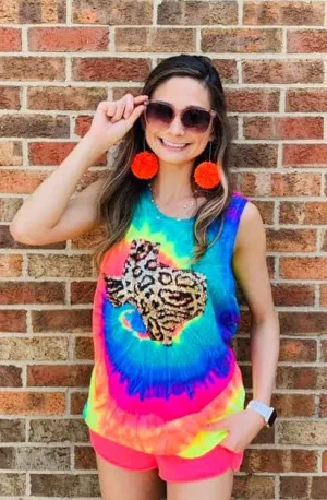 Tie Dye Tank Top with Leopard Sequin State