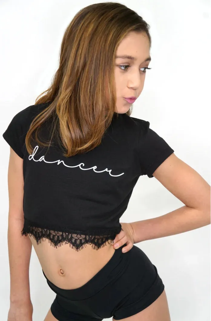 Trendy Trends - Lace Trim Dancer Crop Tee - Child (K1010) - Black