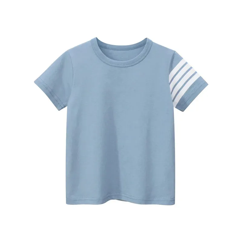 Unisex Striped Sleeve T Shirt Boys Clothes Summer New Children's Short-Sleeve O-Neck T-Shirts Girls Cotton Top