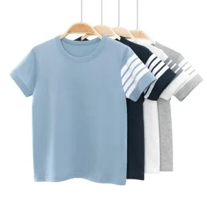 Unisex Striped Sleeve T Shirt Boys Clothes Summer New Children's Short-Sleeve O-Neck T-Shirts Girls Cotton Top