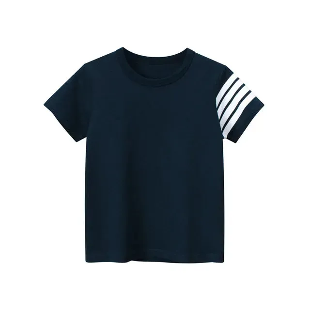 Unisex Striped Sleeve T Shirt Boys Clothes Summer New Children's Short-Sleeve O-Neck T-Shirts Girls Cotton Top