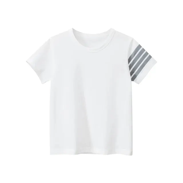 Unisex Striped Sleeve T Shirt Boys Clothes Summer New Children's Short-Sleeve O-Neck T-Shirts Girls Cotton Top