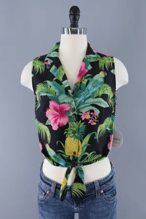 Vintage 90s Tommy Bahama Tie-Front Cropped Blouse