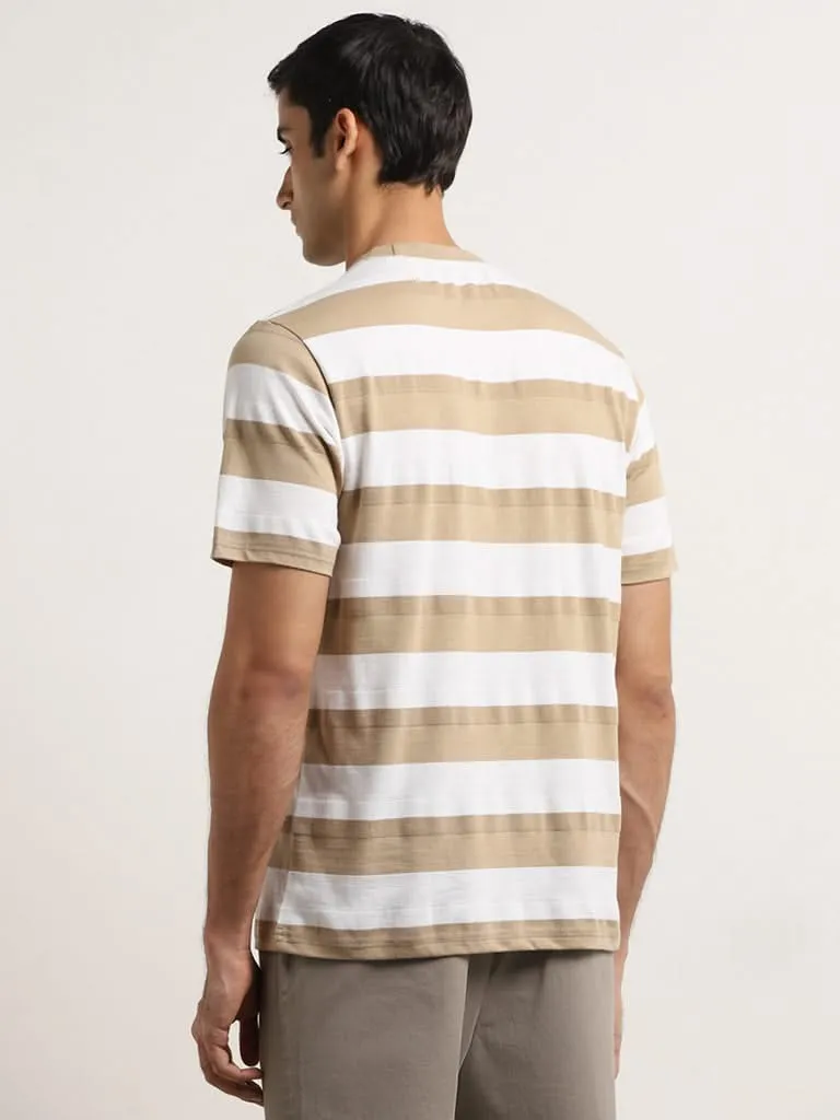 WES Lounge Beige Striped Relaxed-Fit T-Shirt