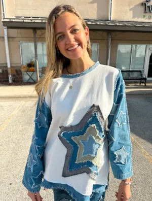 Winter White Fleece Star Long Sleeve Top