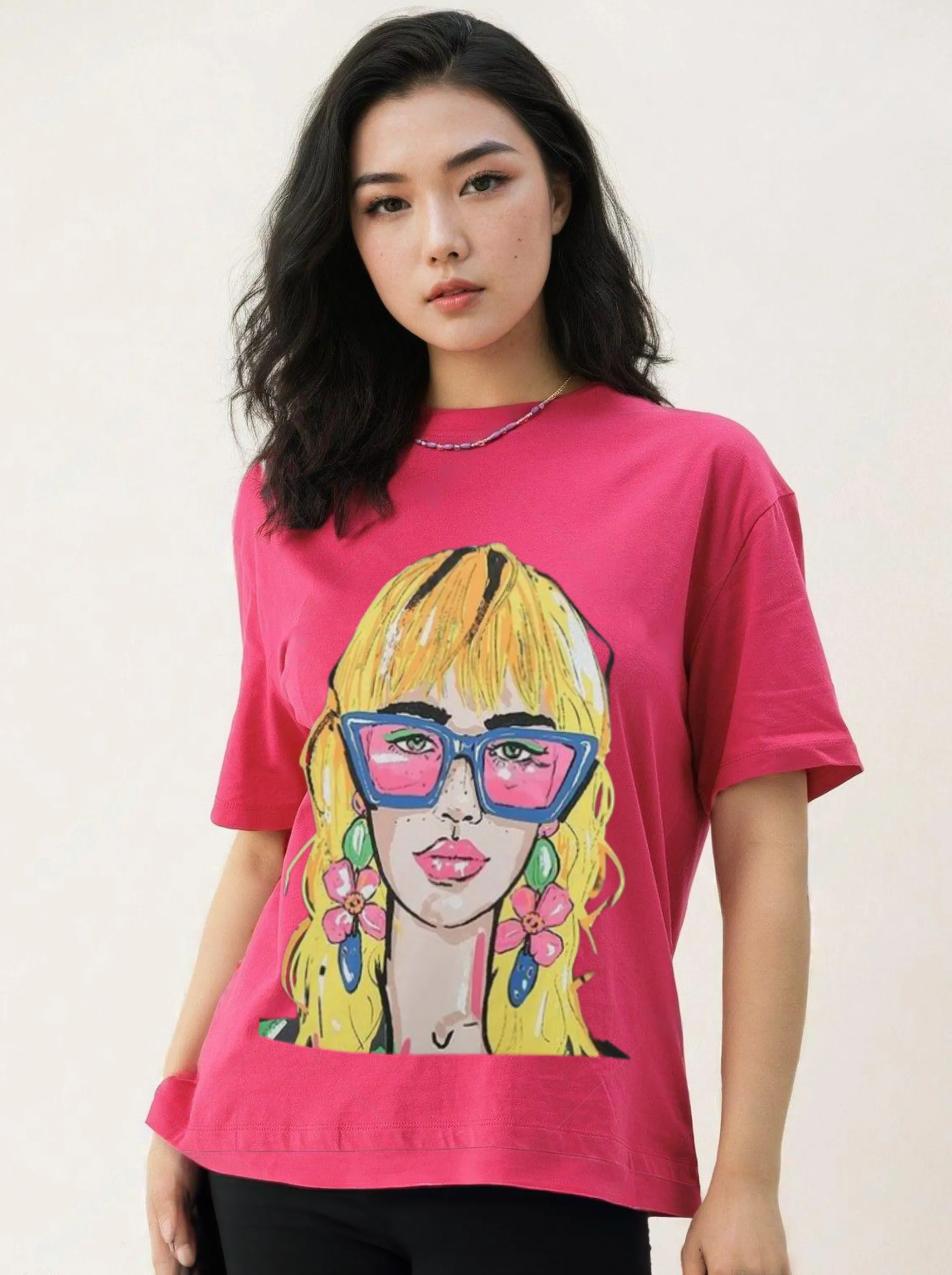 Women Oversized Hot Pink T-shirt - Dream women