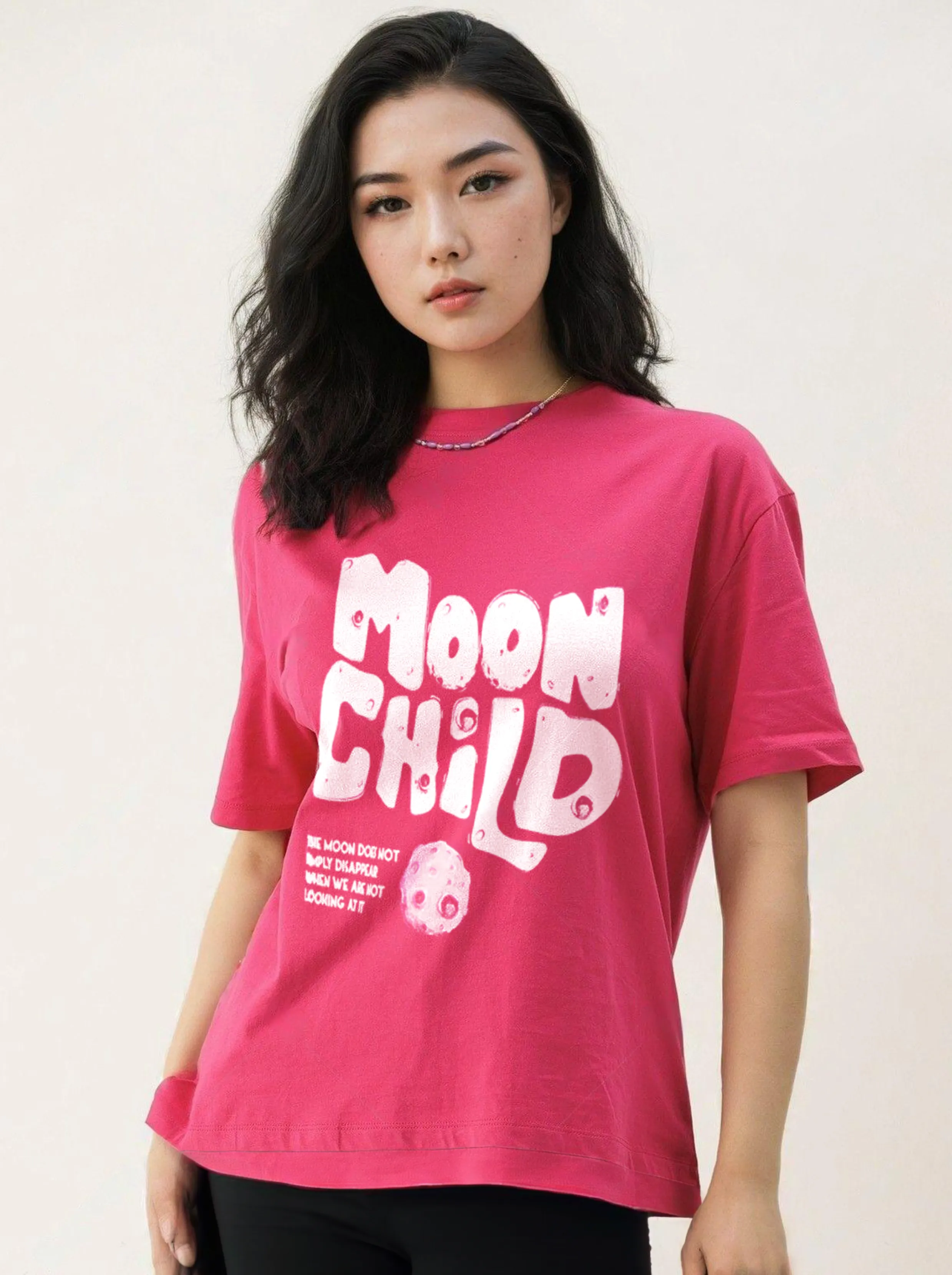 Women Oversized Hot Pink T-shirt - Moon child