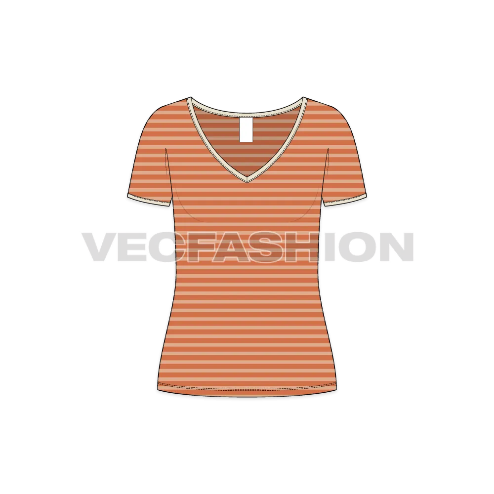 Women's Wide Neck V-neck T-shirt