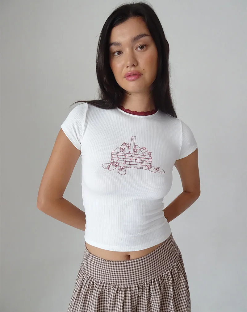 Zagy Tee in Off White with Strawberry Pot Print